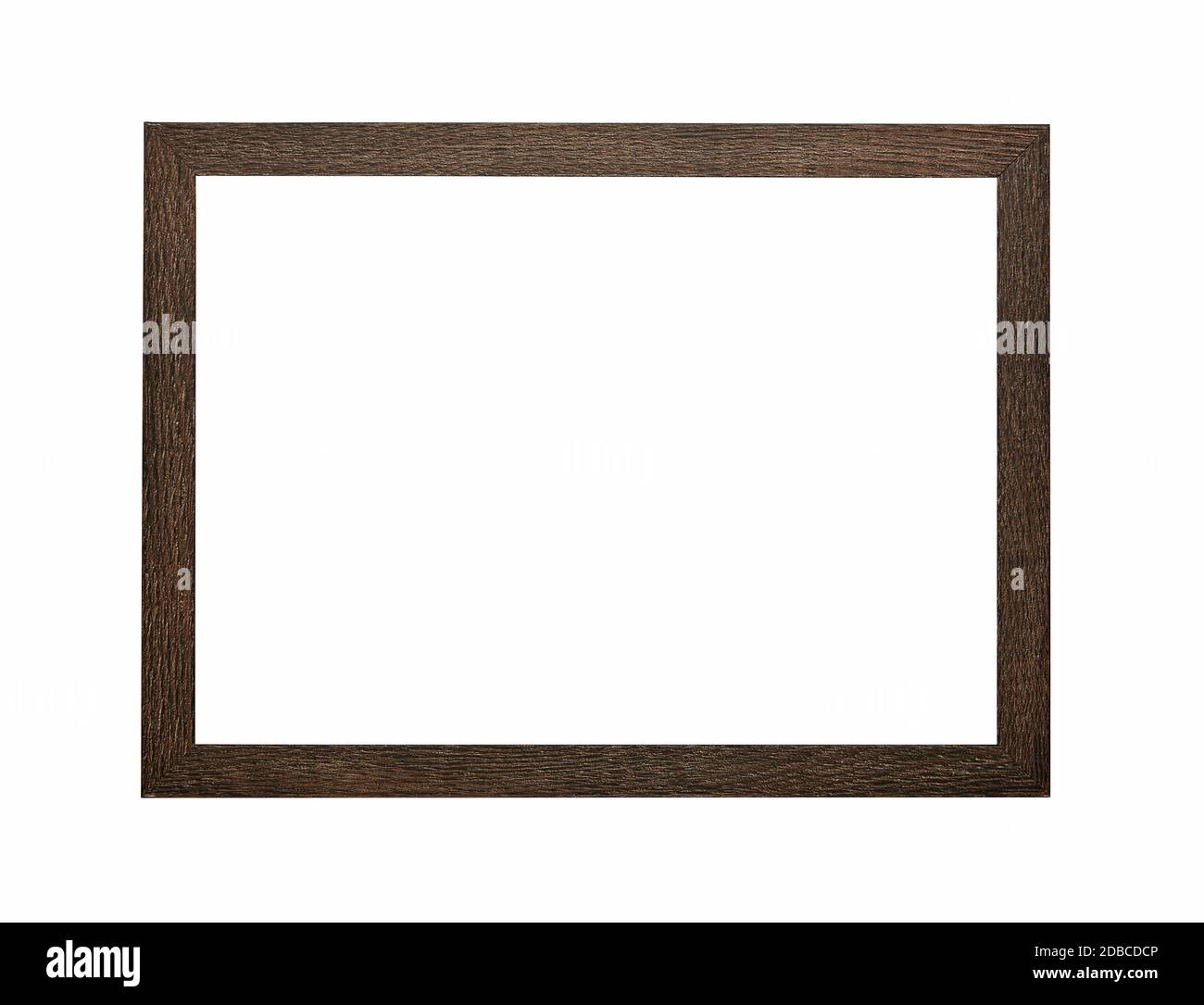 Modern dark brown wooden rectangular frame for picture or photo, isolated on white background