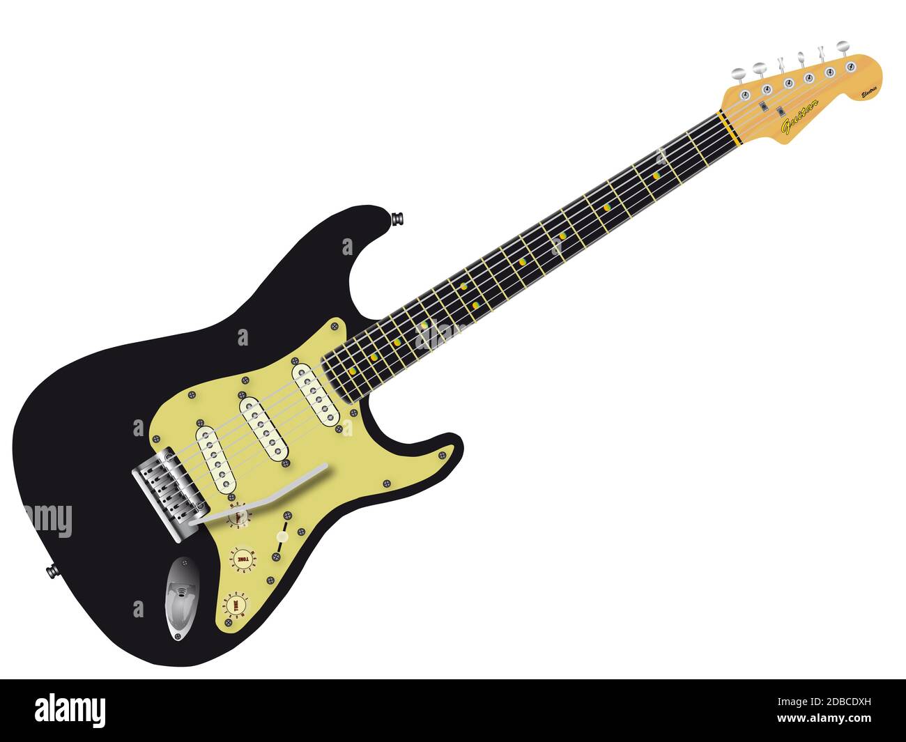 A traditional solid body electric guitar isolated over white Stock