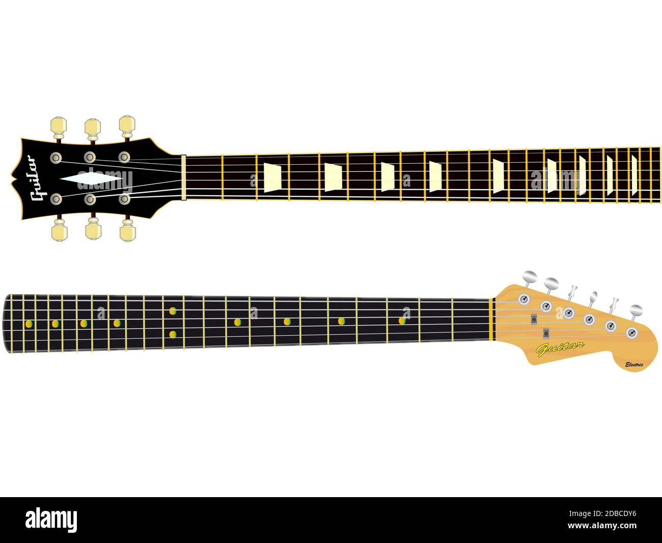 Two guitar necks isolated over a white background Stock Photo Alamy