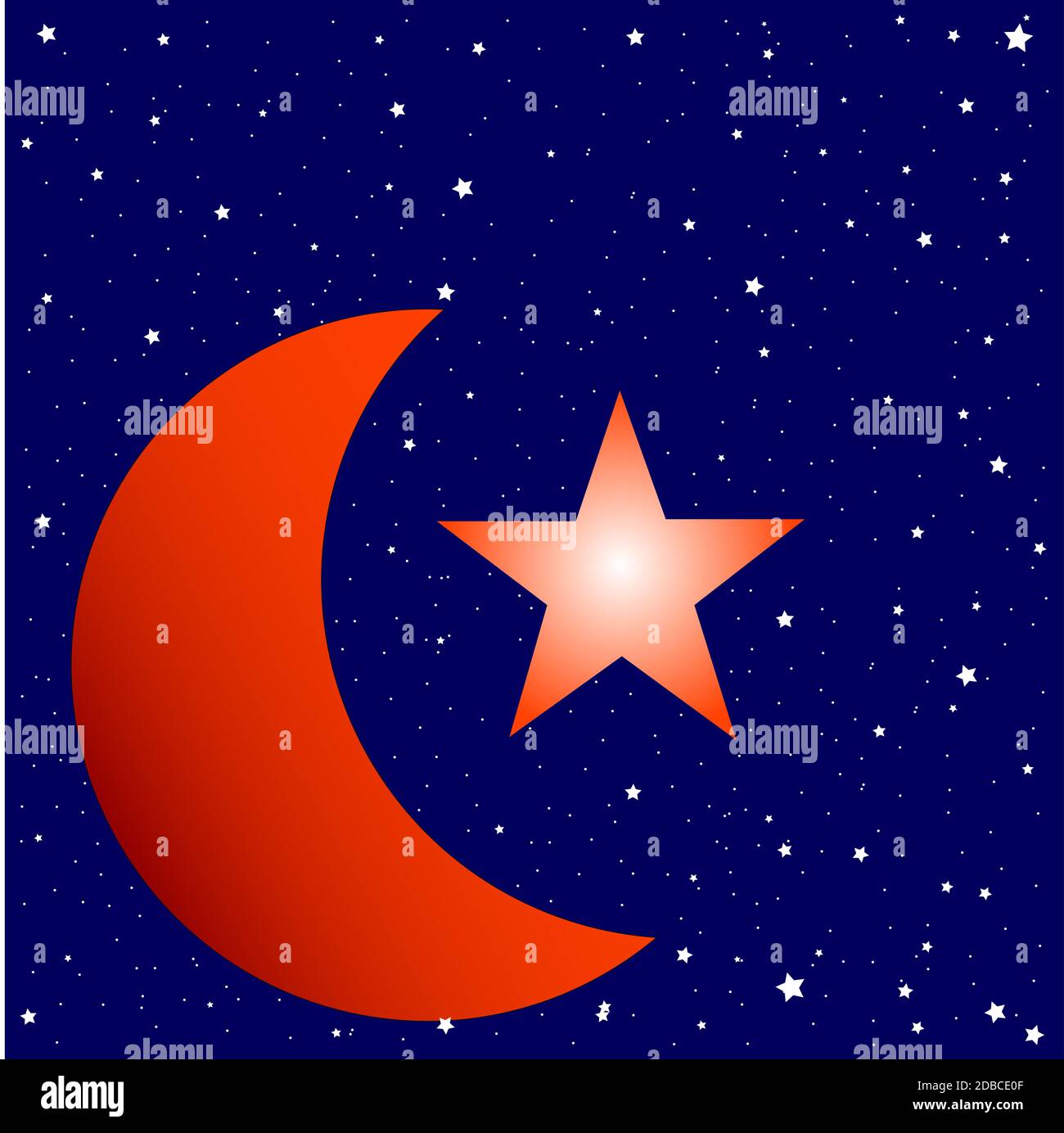 A Depiction Of A Crescent Moon And A Star Studded Night Sky Stock Photo