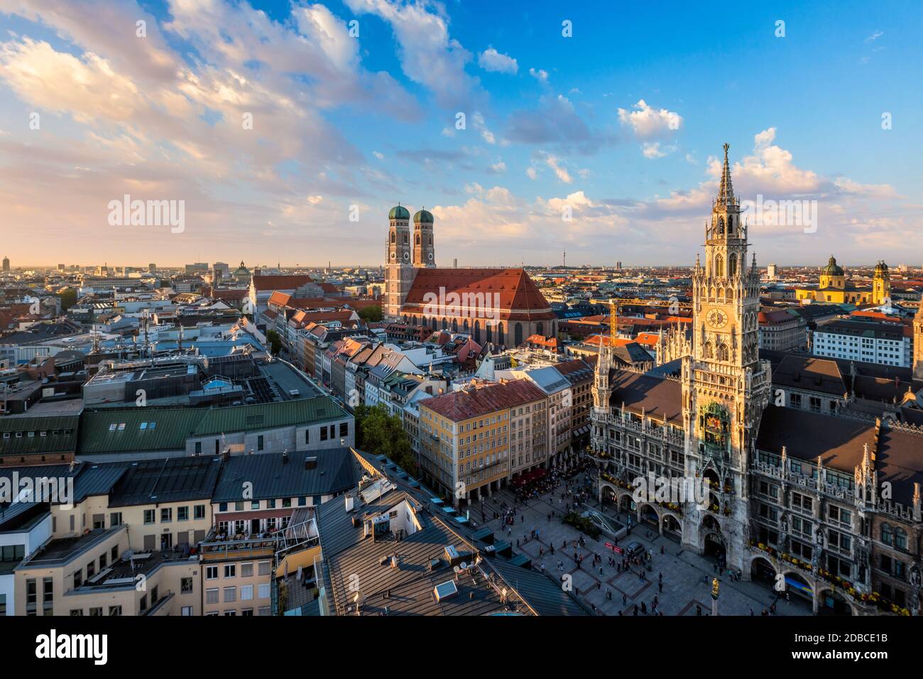 Aerial view of Munich - Marienplatz, Neues Rathaus and Frauenkirche ...