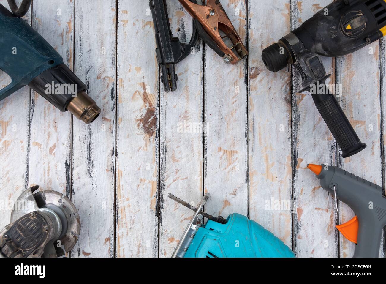 many assorted hand tools for rustic jobs Stock Photo