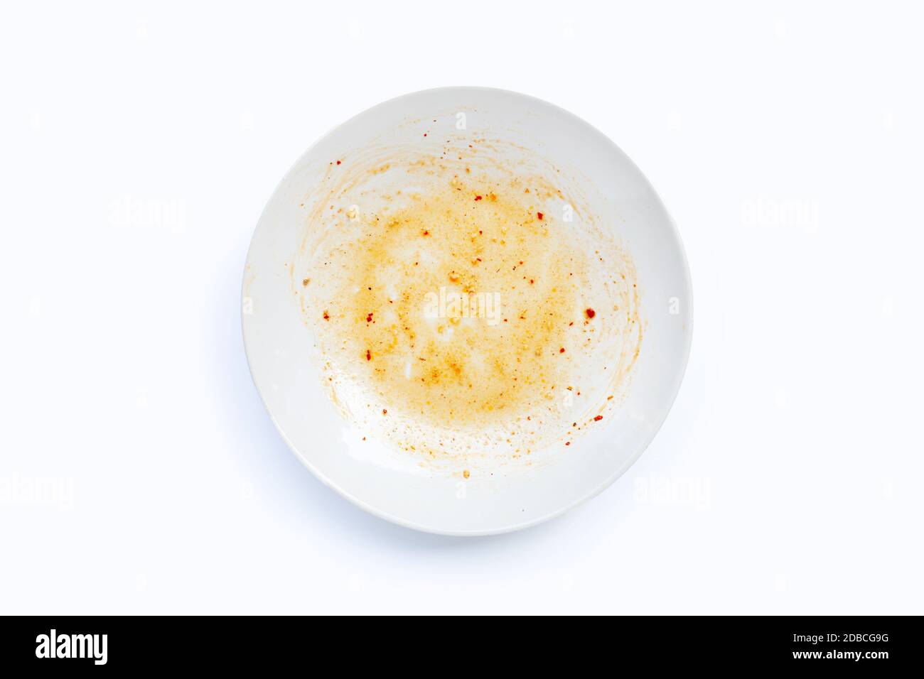 Dirty dish on white background. Top view Stock Photo