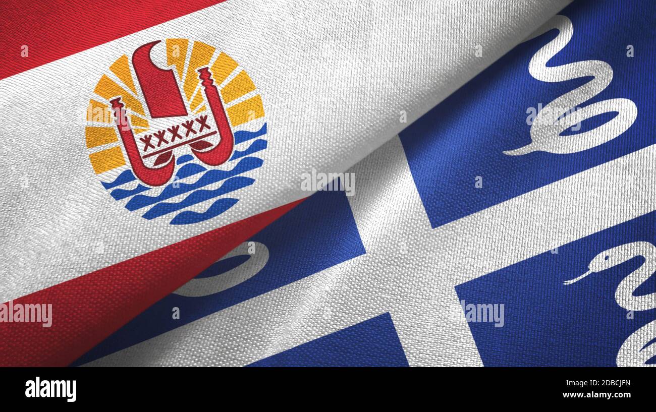 French Polynesia and Martinique snake two flags textile cloth, fabric