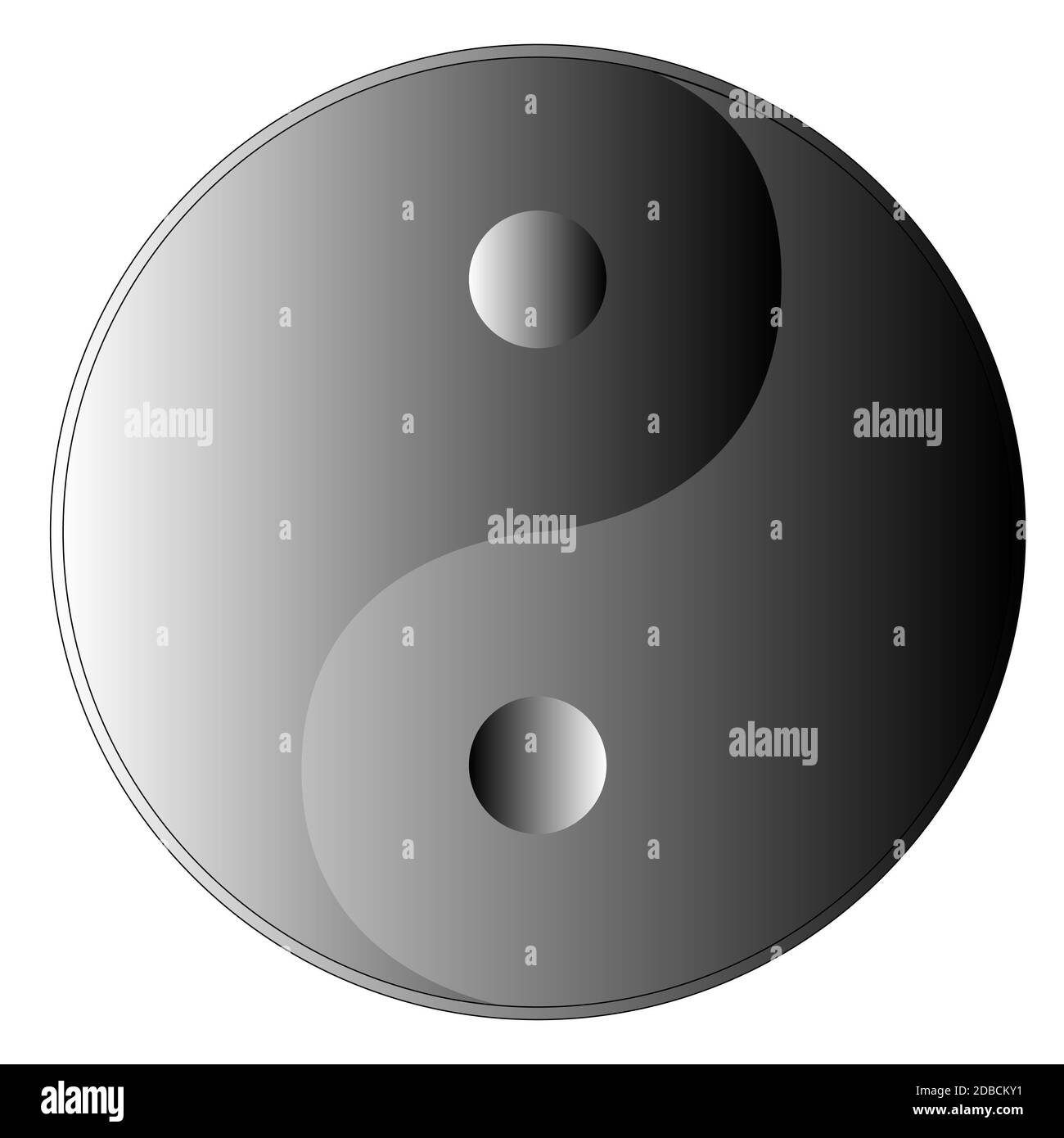 Yin and Yang with definite difference due to the shades of grey scaling. Stock Photo