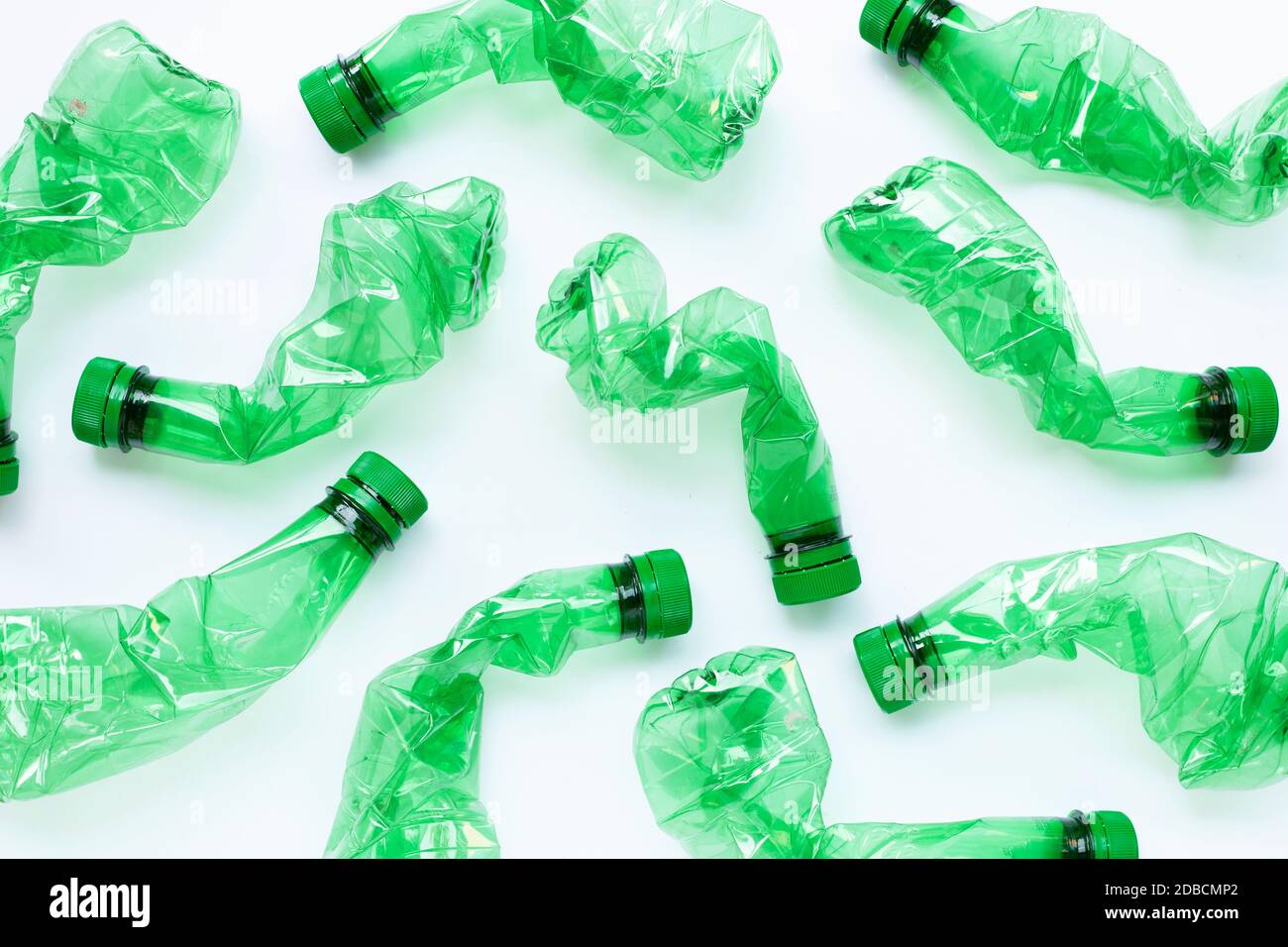 Plastic bottles on white background. Top view Stock Photo