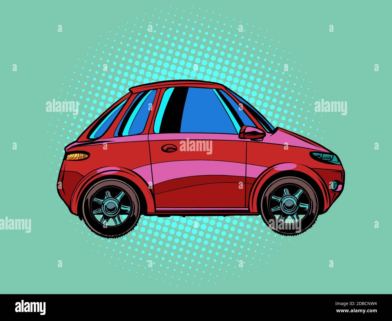 small red city car. Pop art retro vector illustration kitsch vintage ...