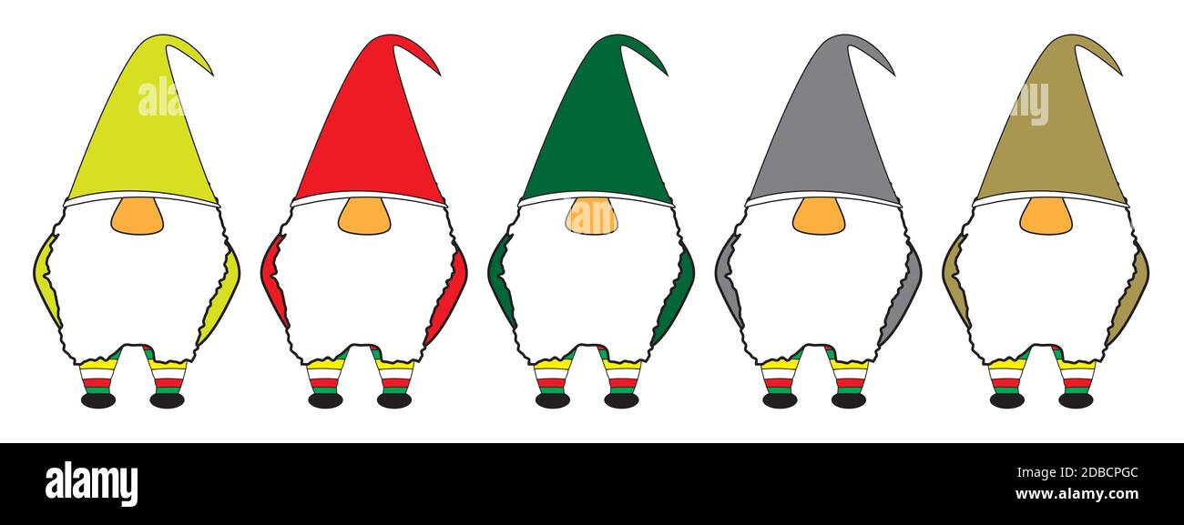 A collection of Nordic style gnomes or elves set over a white background Stock Photo
