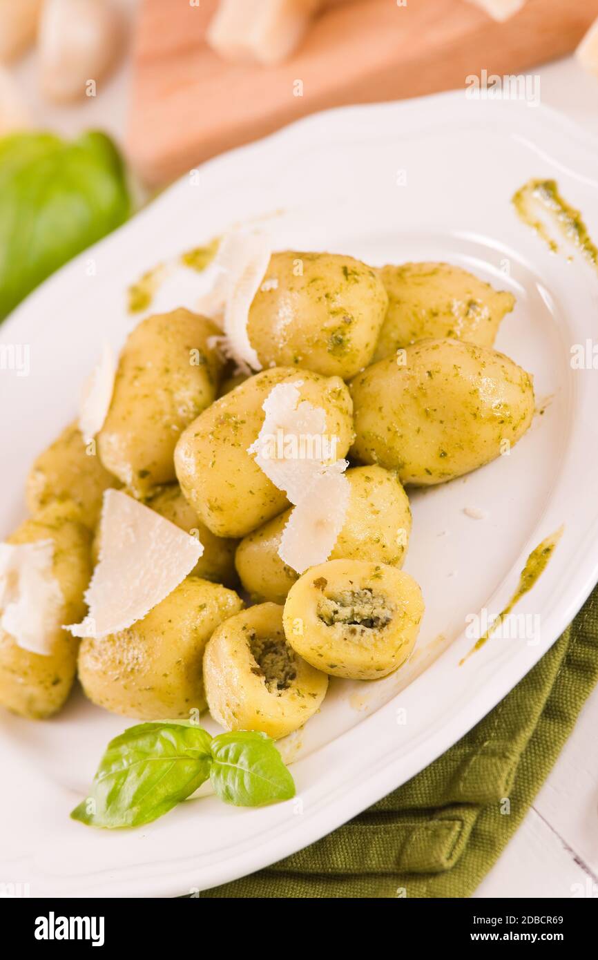 Potato gnocchi stuffed with pesto sauce Stock Photo Alamy