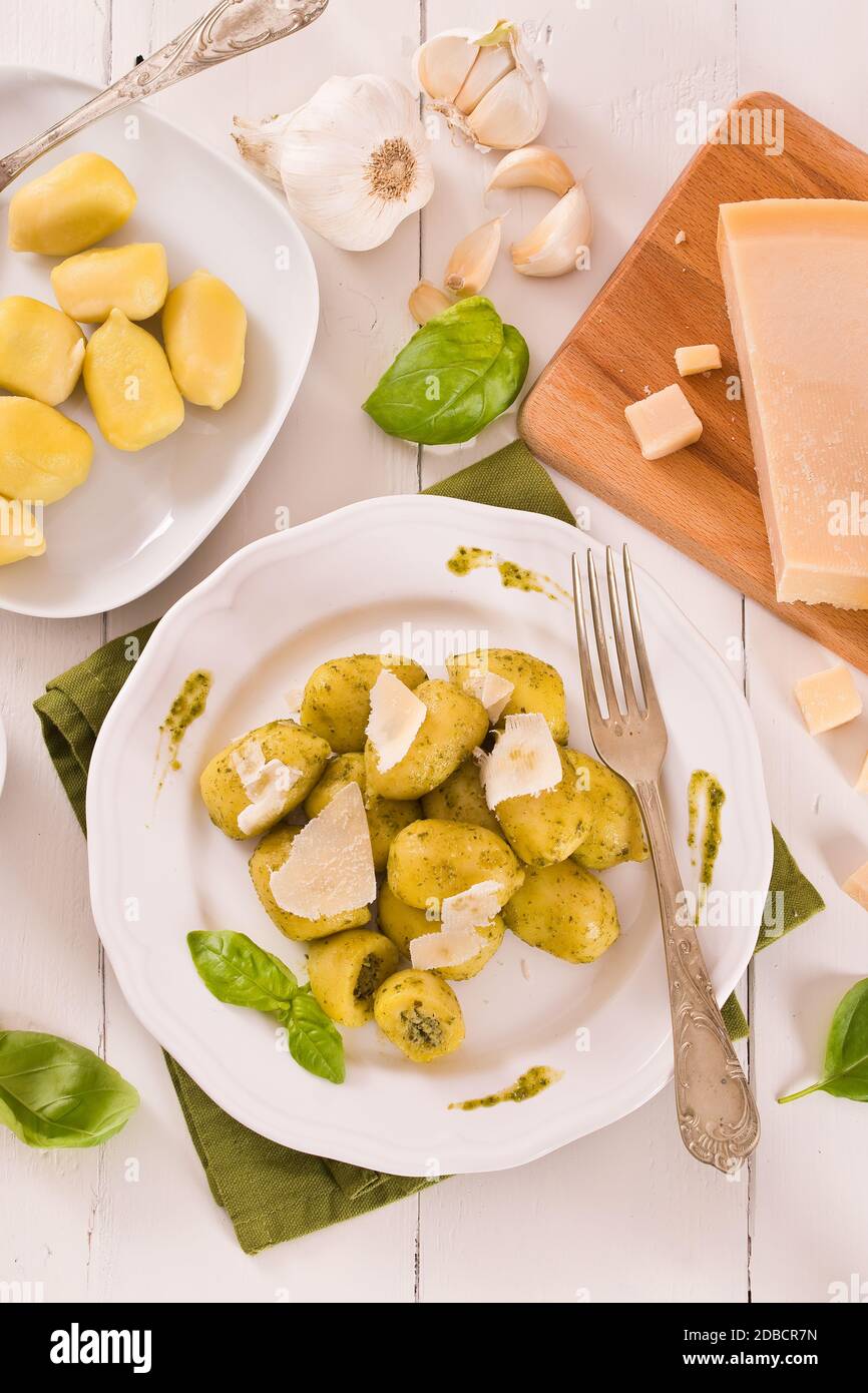 Potato gnocchi stuffed with pesto sauce Stock Photo Alamy