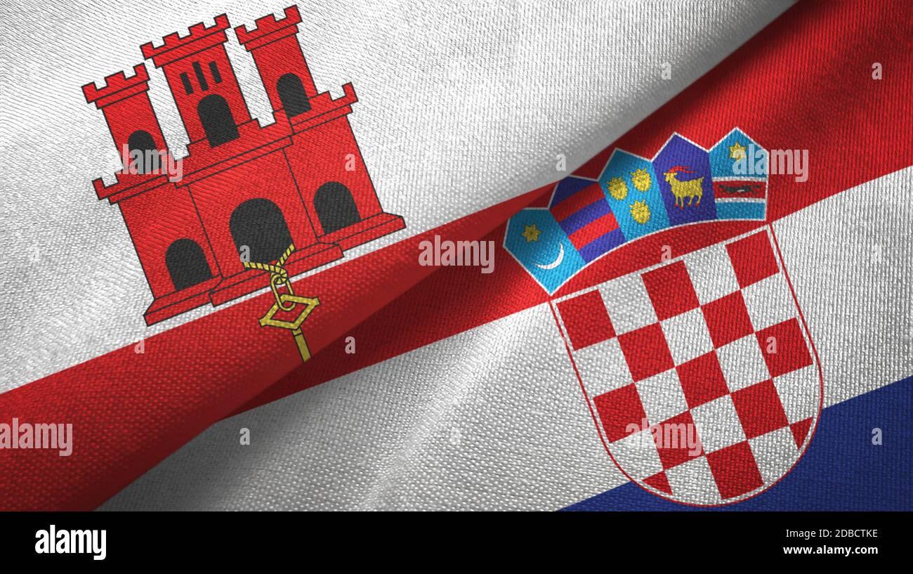 Gibraltar and Croatia two flags textile cloth, fabric texture Stock