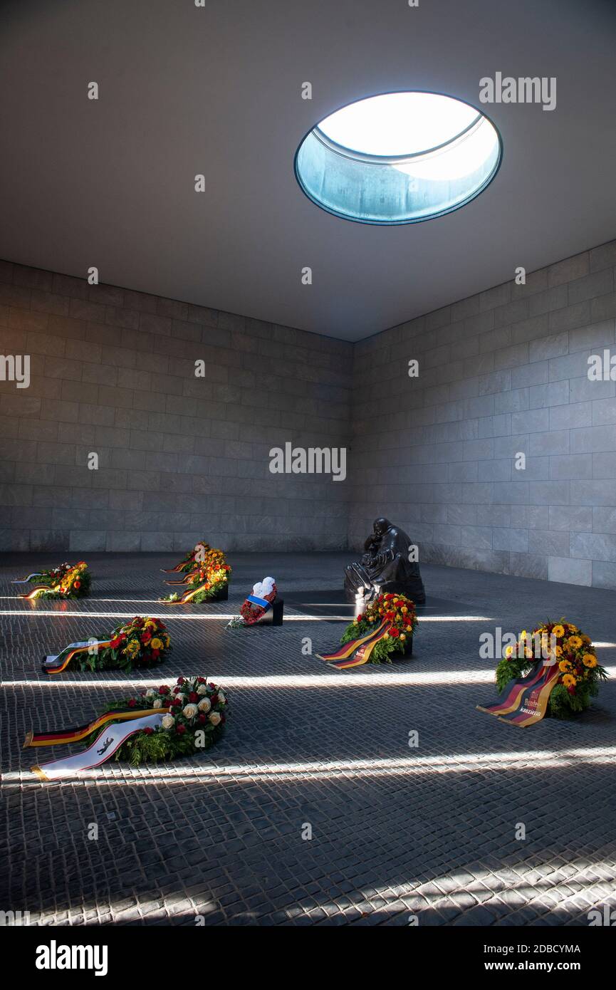 The Wreaths laid at the Neue Wache Central Memorial in Berlin for Germany‘s Day of Mourning. 75 years after the end of WW2. Stock Photo