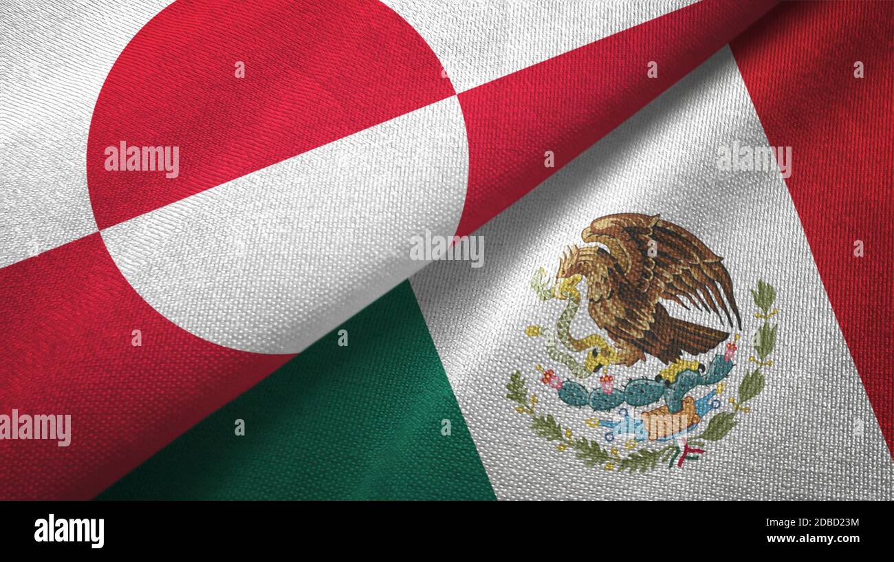 Greenland and Mexico two flags textile cloth, fabric texture Stock Photo