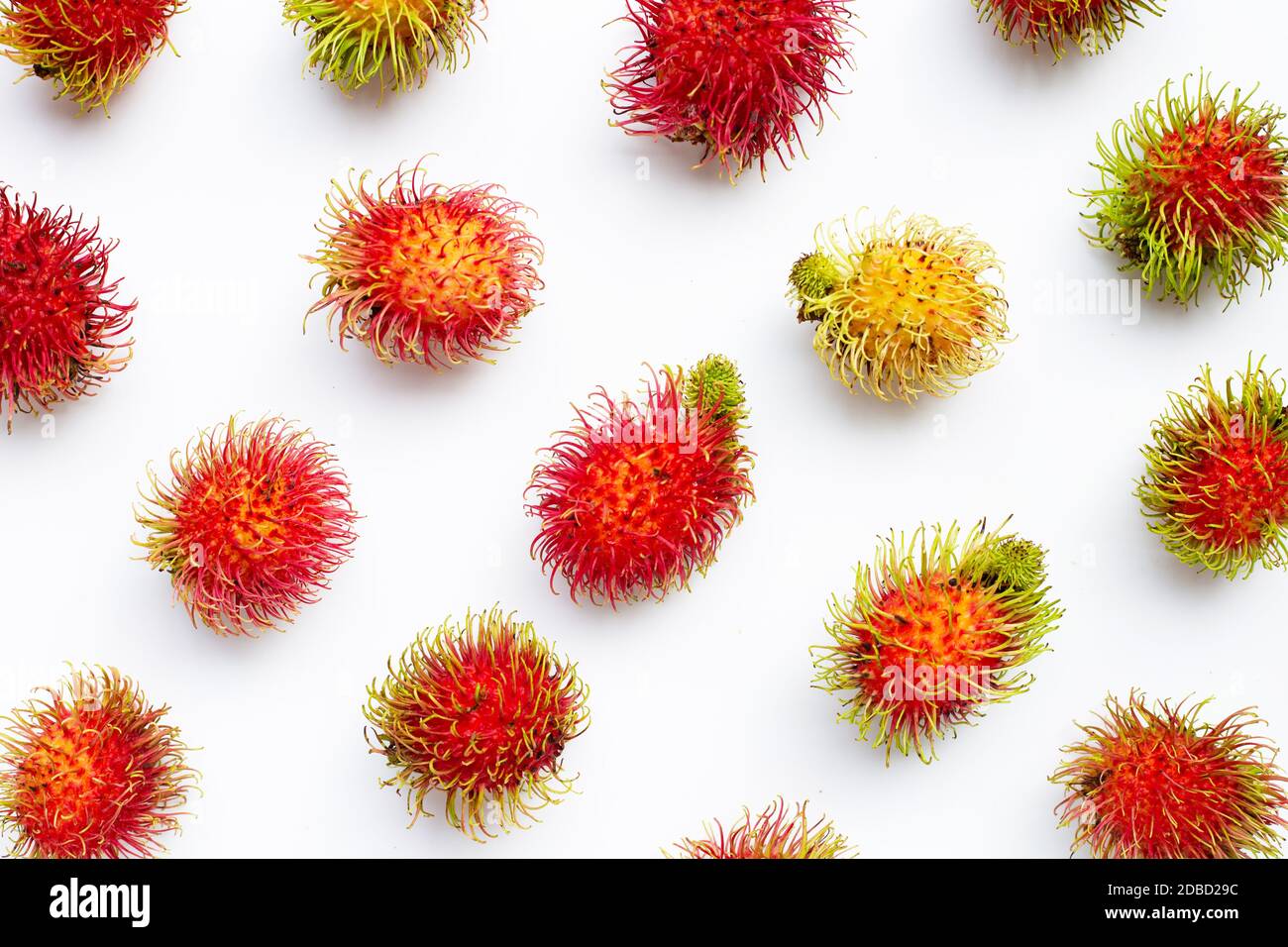 Rambutan isolated on whitbackground. Top view Stock Photo - Alamy