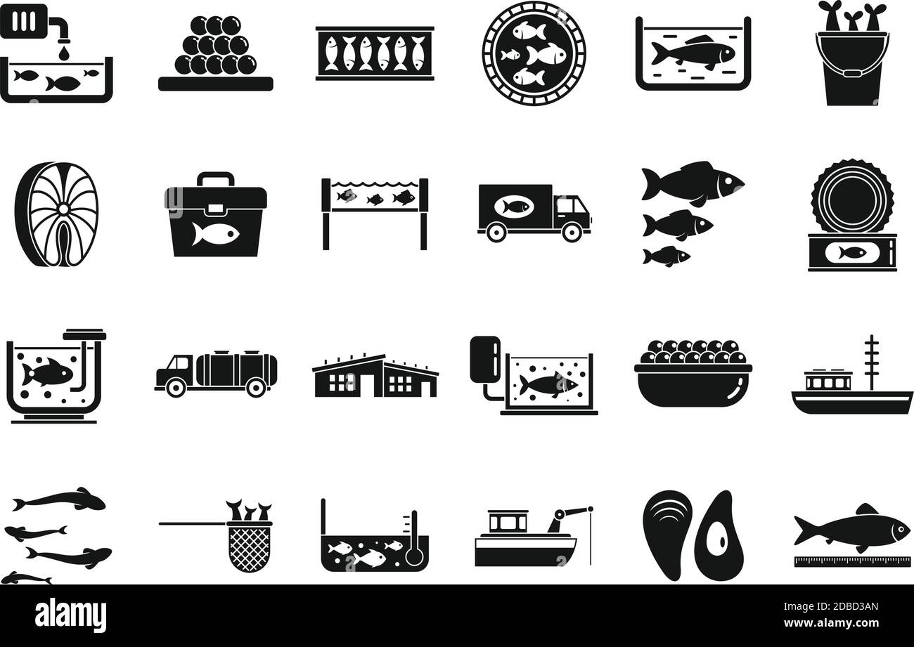 Fish farm icons set, simple style Stock Vector