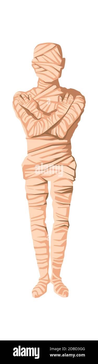Mummy creation cartoon vector illustration. Stage of mummification process, embalming dead body, wrapping it with cloth. Traditions of ancient Egypt, cult of dead Stock Vector