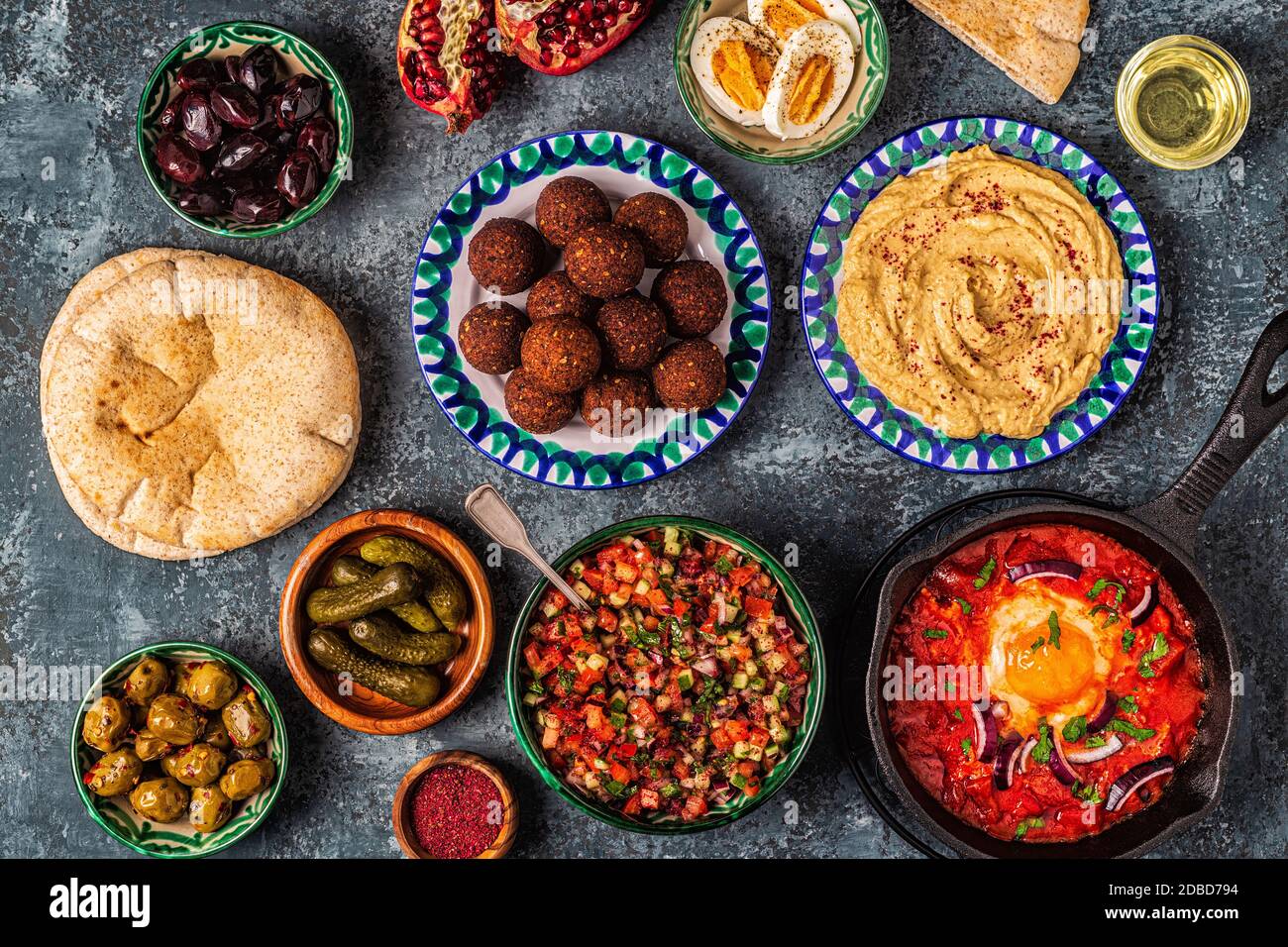 Falafel, hummus, shakshuka, Israeli salad - traditional dishes of ...