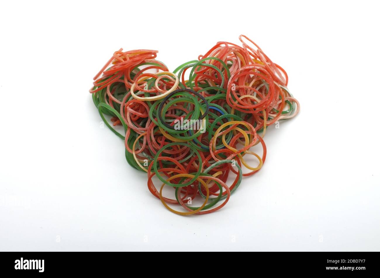 Colorful rubber bands for making rainbow loom bracelets in heart shape