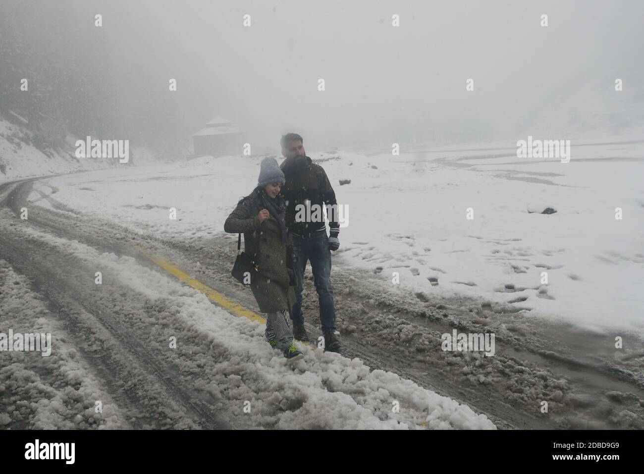 An attractive beautiful mesmerizing view of the heavy snow fall and ...