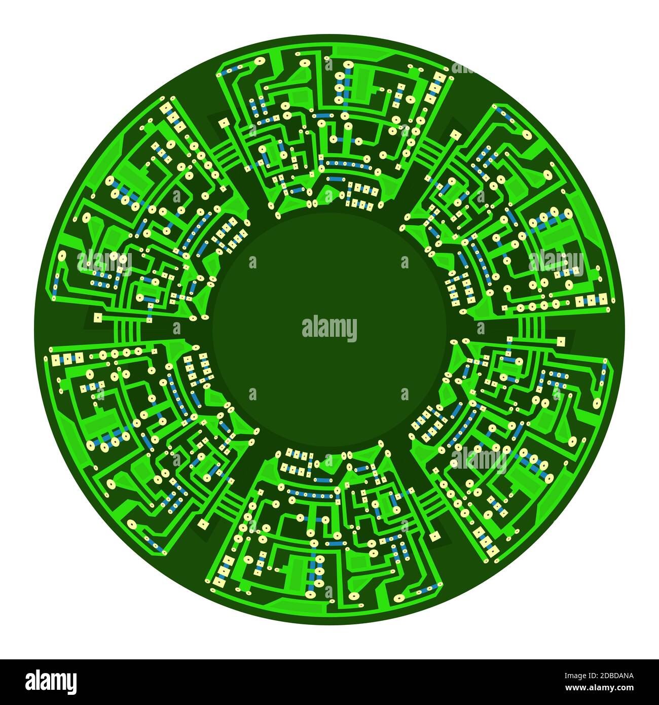 Green Circuit Board Isolated on White Background. Flat Design. Modern
