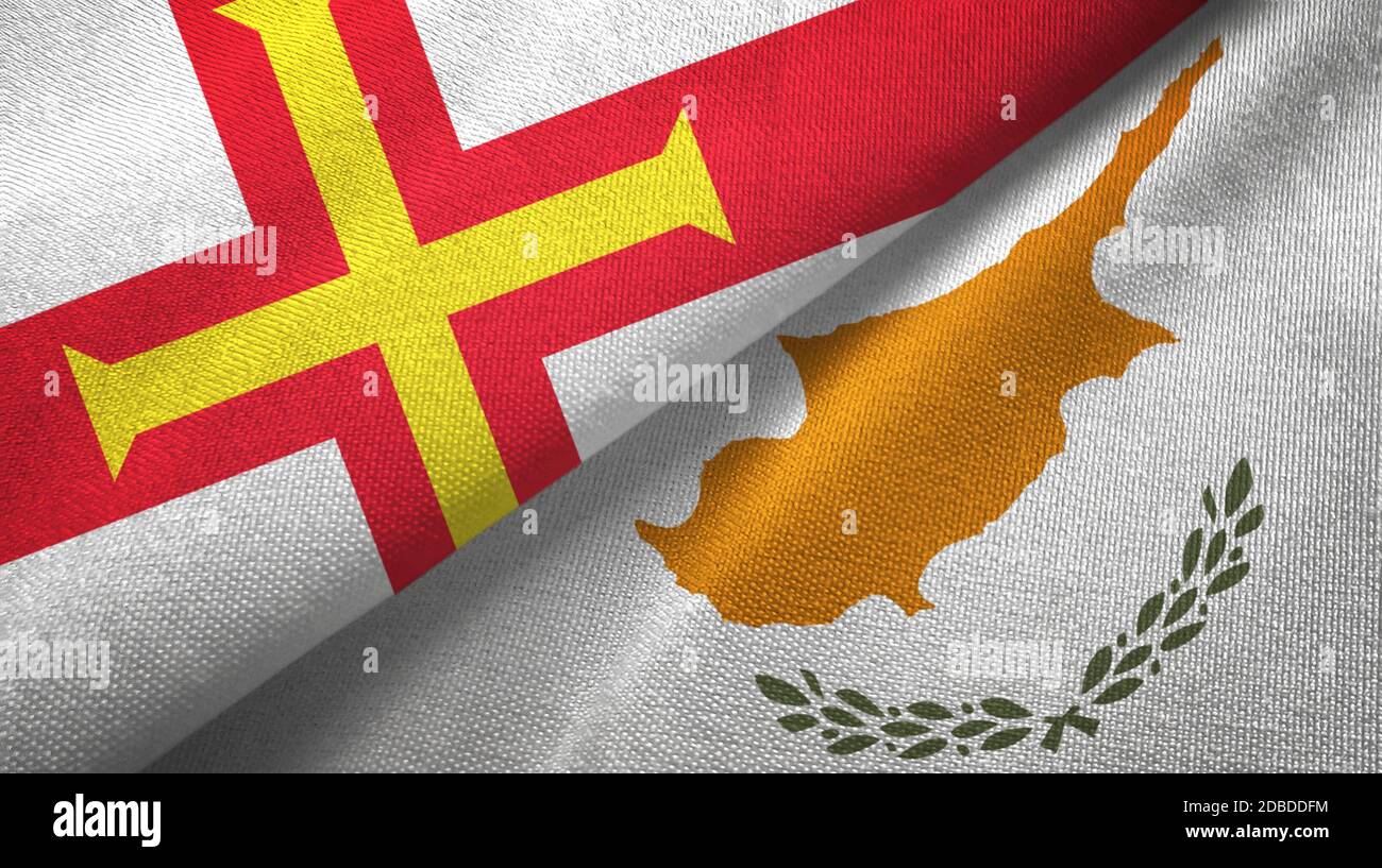 Guernsey and Cyprus two flags textile cloth, fabric texture Stock Photo