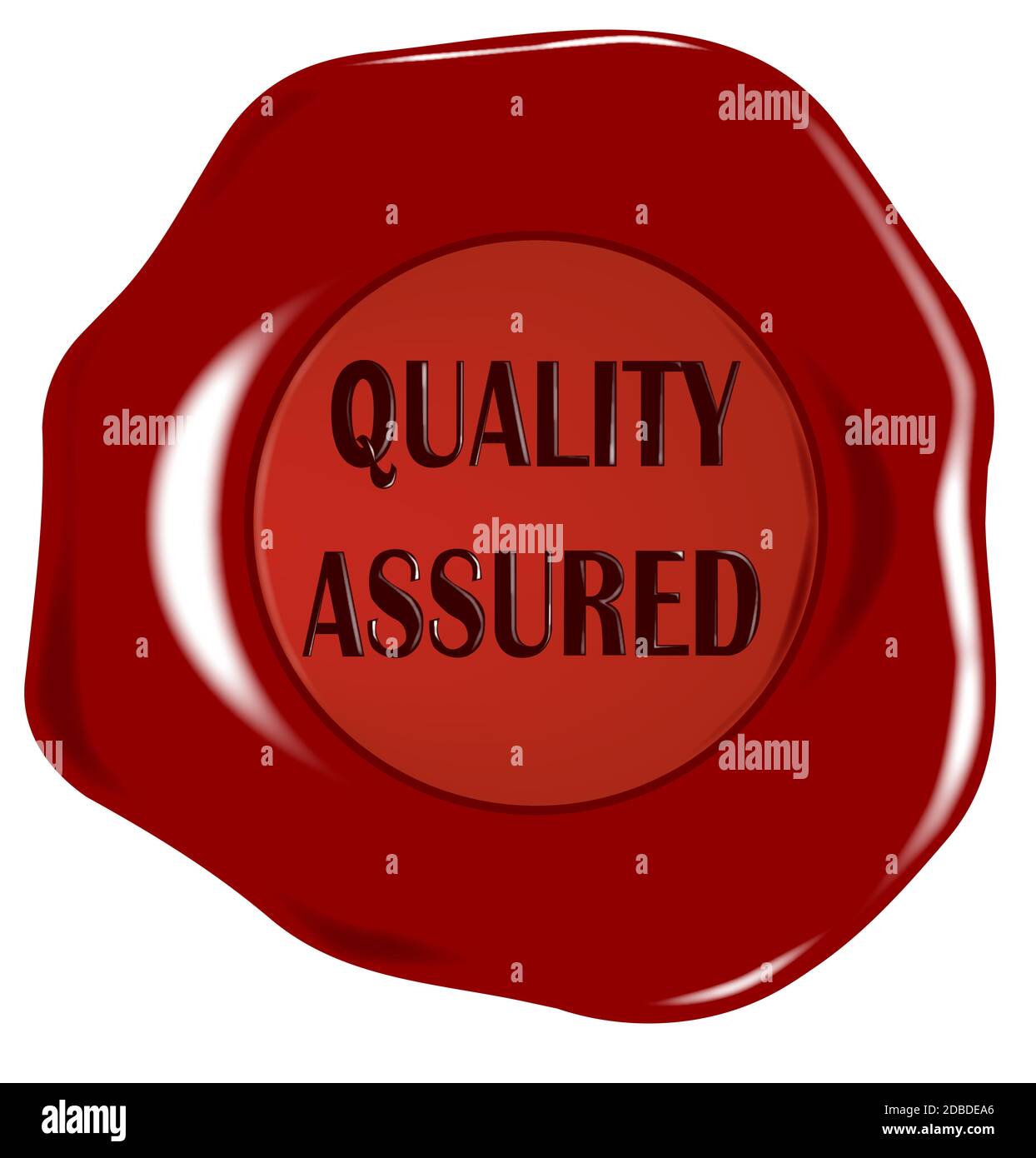 A blank wax stamp or seal with a the legend Quality Assured. Stock Photo