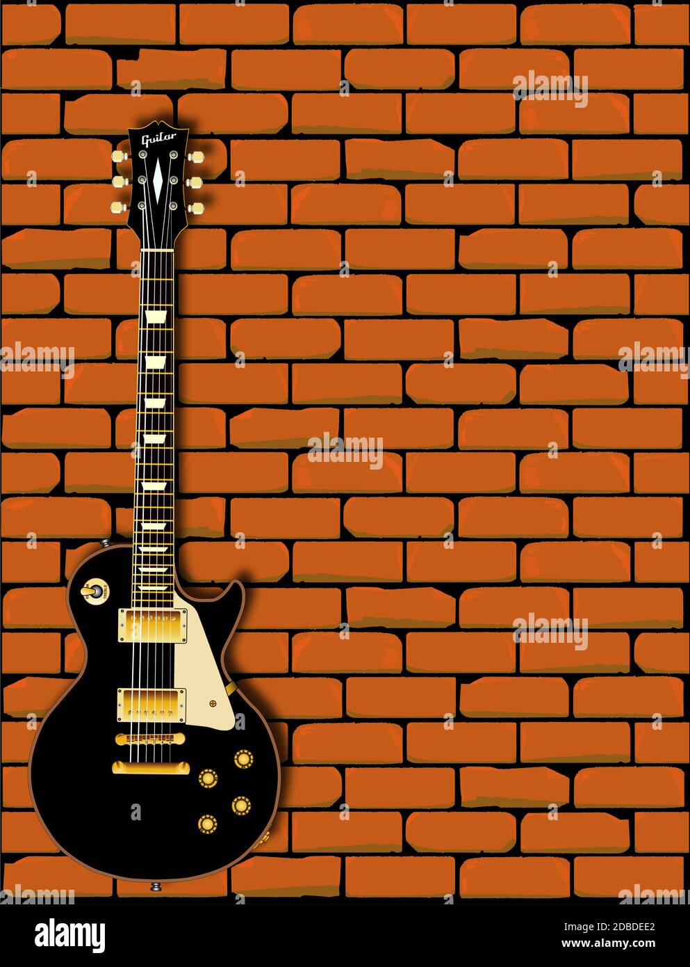 A Gibson Les Paul type guitar in front of a red brick wall Stock Photo