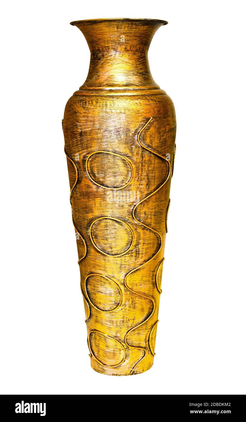 Big copper vase with engravings and clipping path Stock Photo
