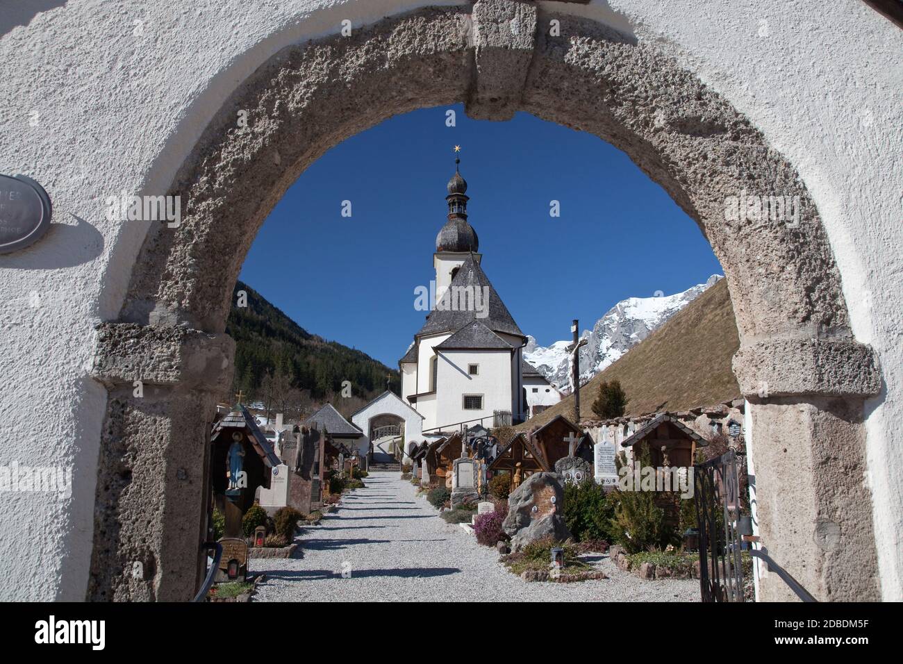 geography / travel, Germany, Bavaria, Ramsau, church St. Sebastian in Ramsau, Berchtesgaden Alps, Berc, Additional-Rights-Clearance-Info-Not-Available Stock Photo