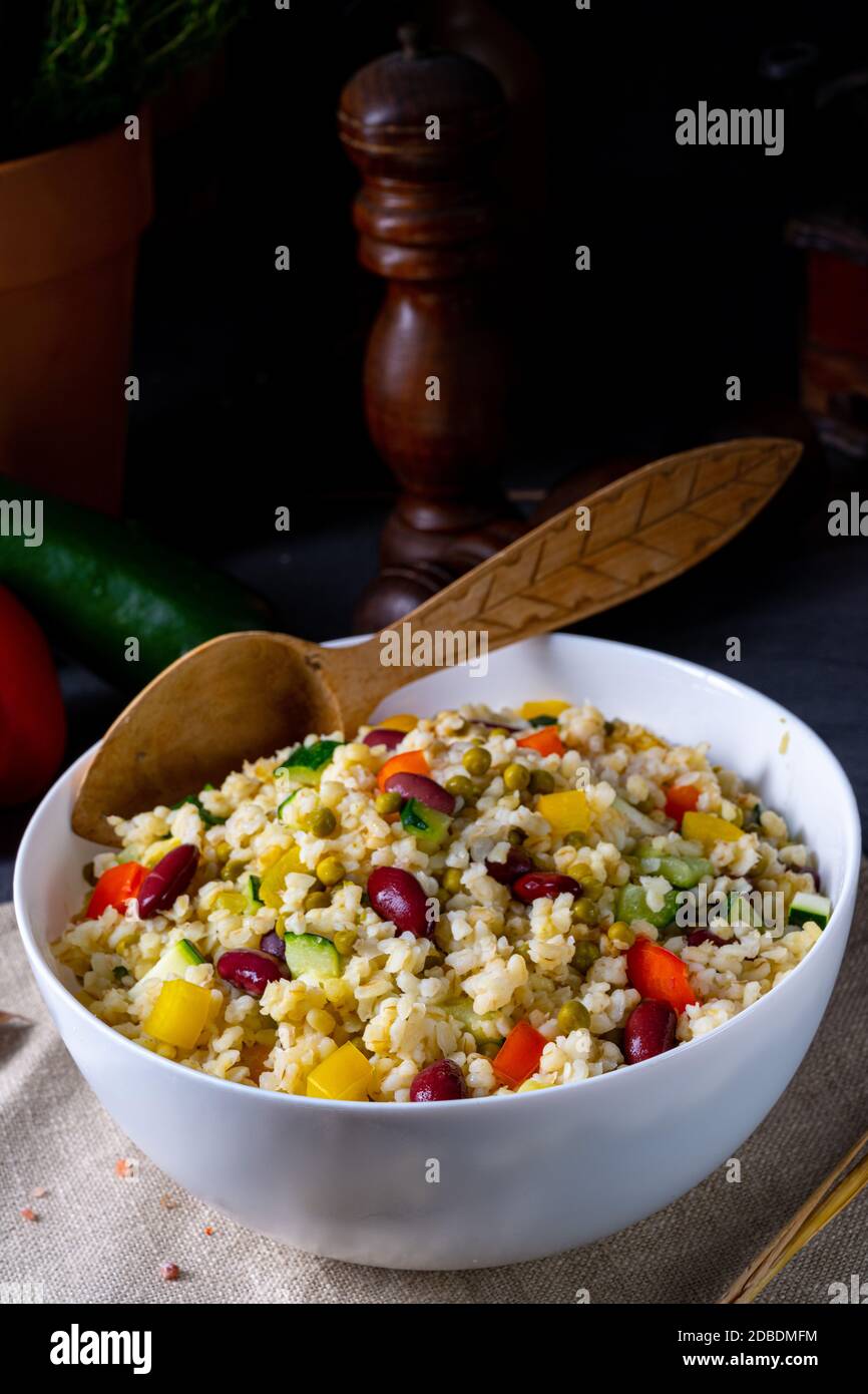 bulgur kaszotto with fresh vegetables and kidney bean Stock Photo Alamy