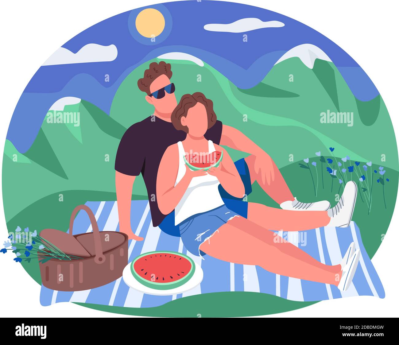 Romantic picnic 2D vector web banner, poster Stock Vector