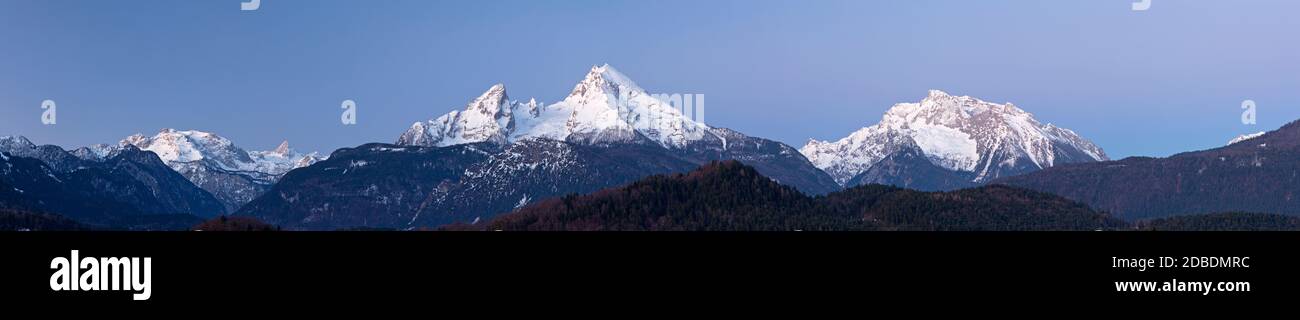 geography / travel, Germany, Bavaria, Berchtesgaden, view to the Watzmann (peak) and Hochkalter (peak), Additional-Rights-Clearance-Info-Not-Available Stock Photo