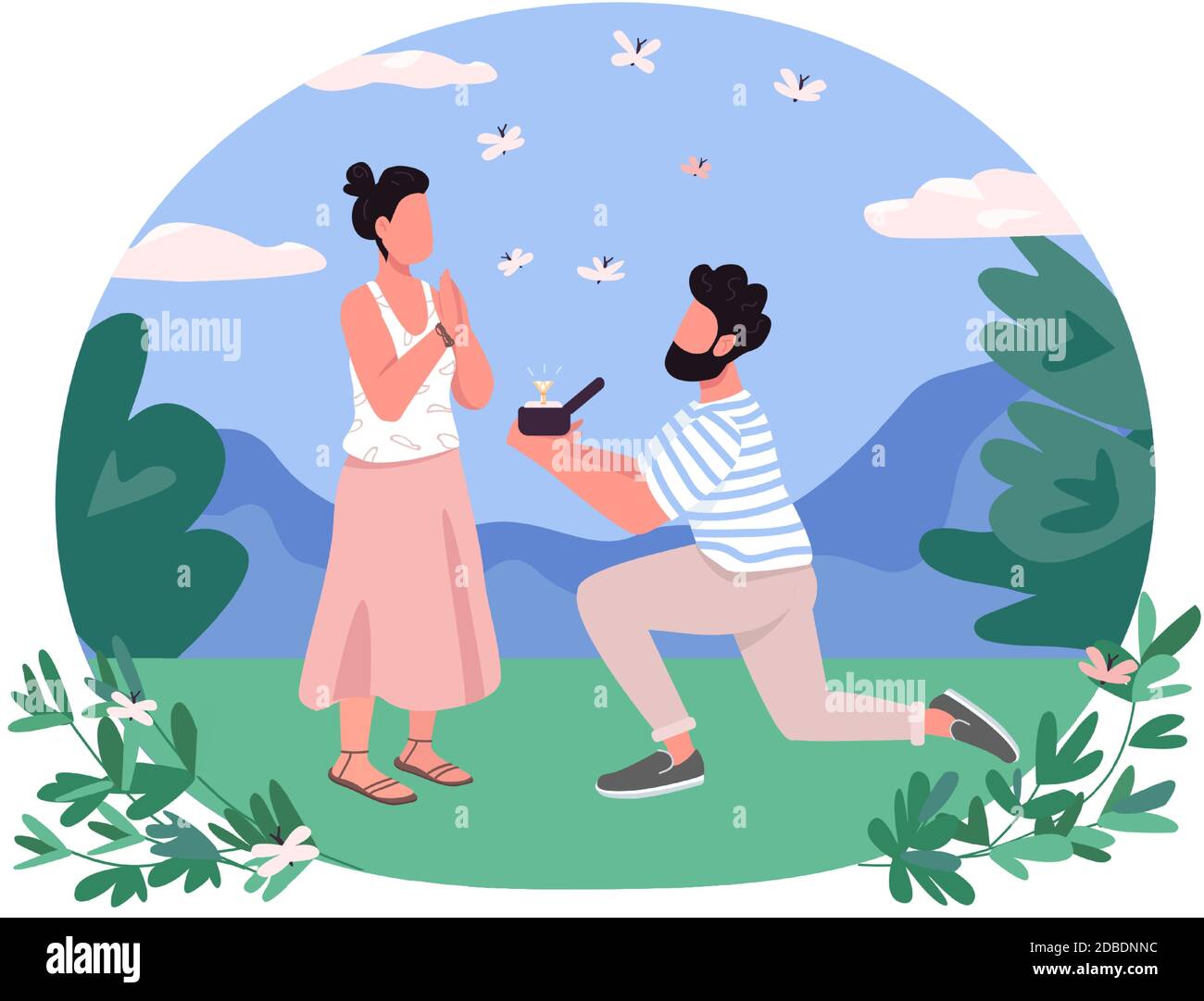 Marriage proposal 2D vector web banner, poster Stock Vector