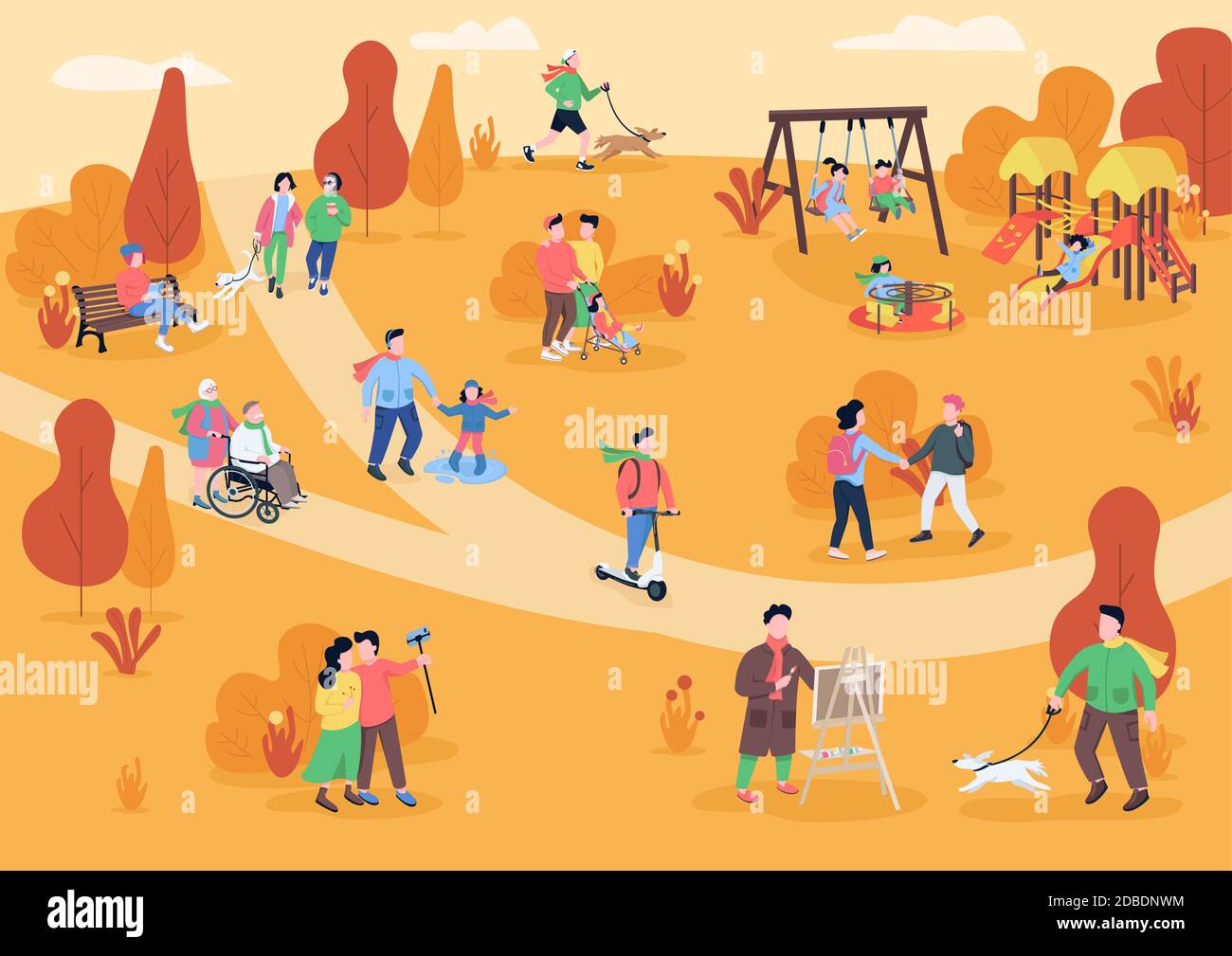 Rest in autumn park flat color vector illustration Stock Vector Image ...