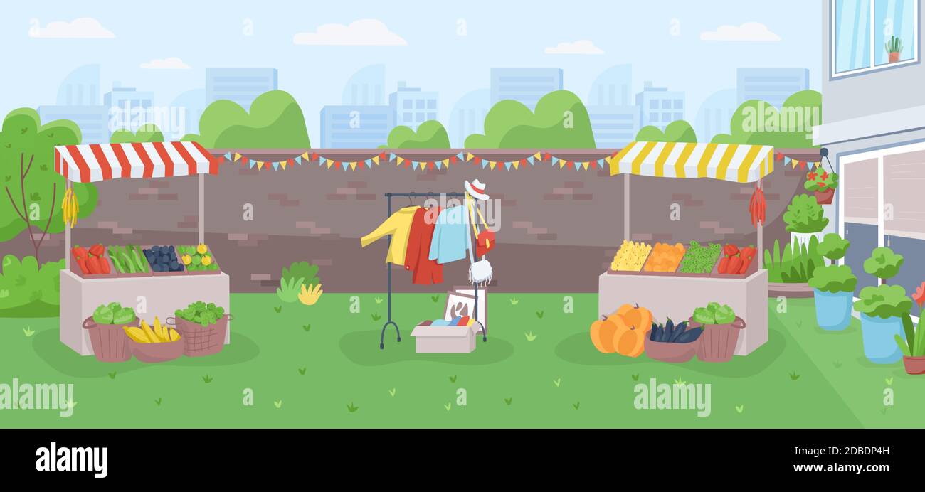 Backyard farmer market flat color vector illustration Stock Vector ...