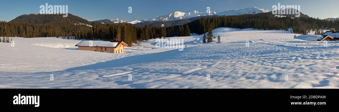 geography / travel, Germany, Bavaria, REIT in the Winkl, hut to Winklmoosalm with view to Loferer Stei, Additional-Rights-Clearance-Info-Not-Available Stock Photo