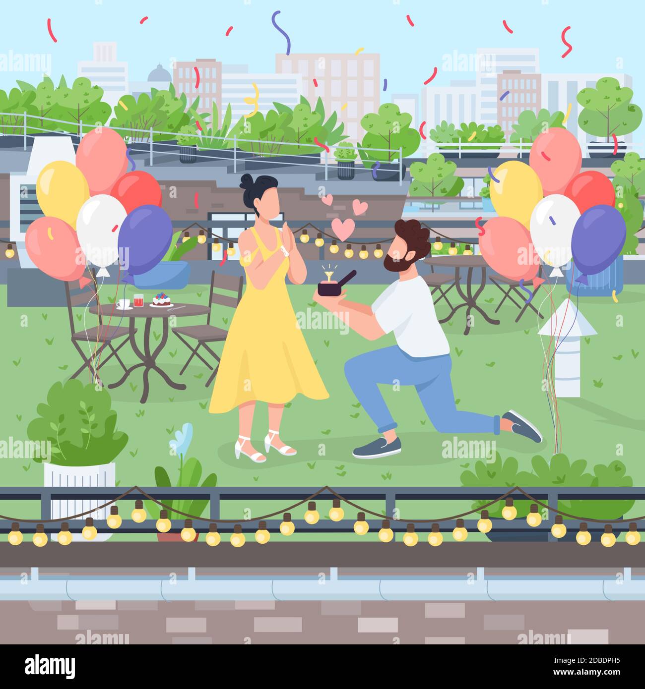Surprise marriage proposal flat color vector illustration Stock Vector