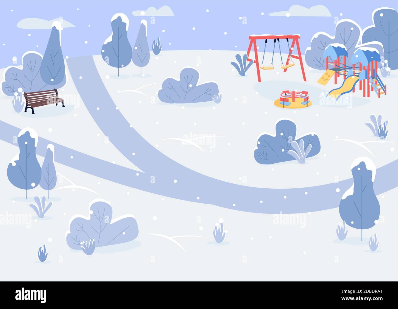 Winter park flat color vector illustration Stock Vector