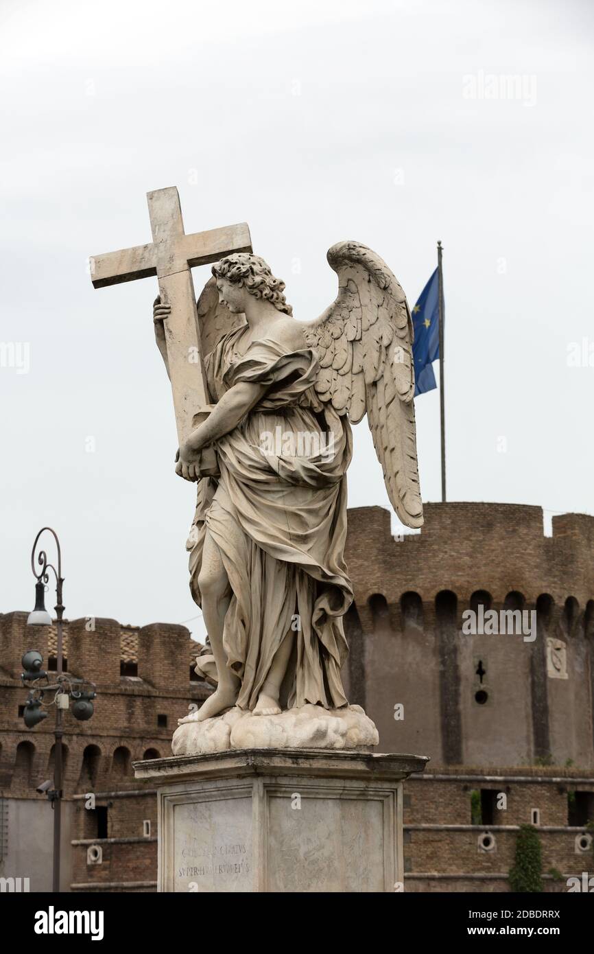 Marble Statue Of Angel With The Cross By Ercole Ferrata From The Sant