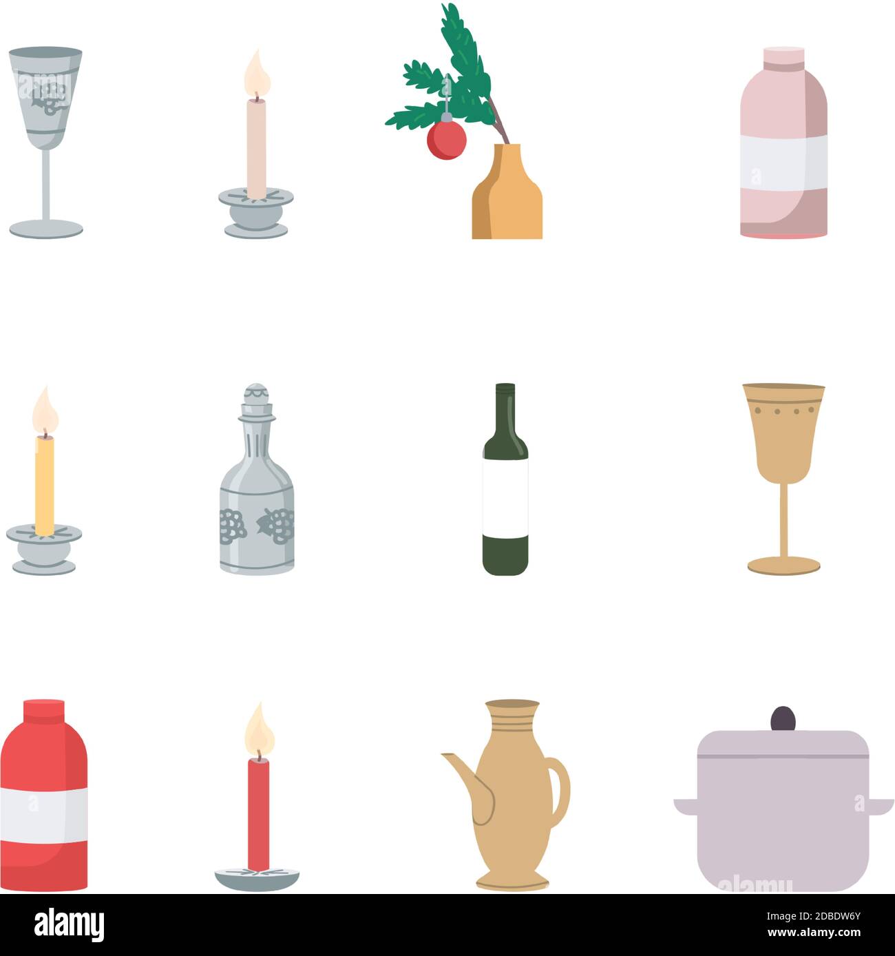 Festive table decoration flat color vector object set Stock Vector