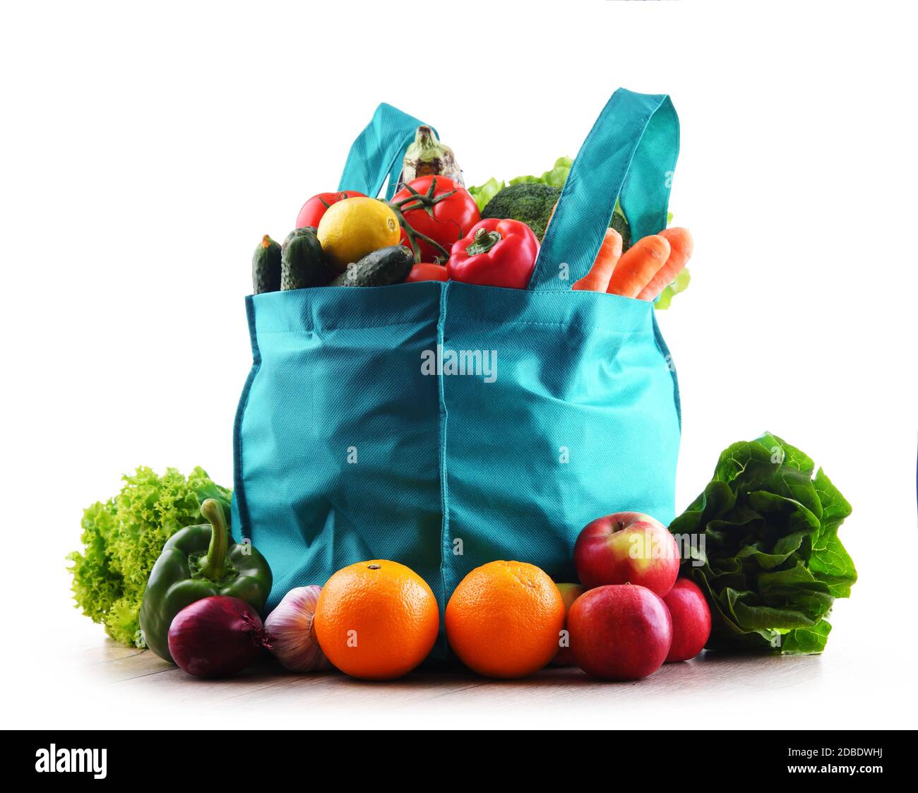 Shopping bag with vegetables and fruits on white background Stock Photo -  Alamy