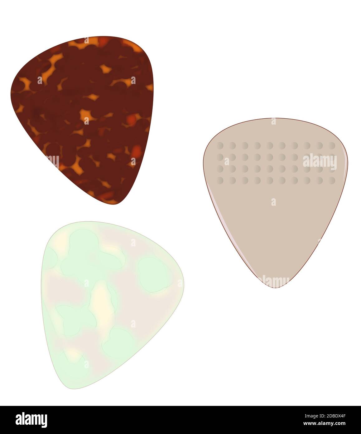 A selection of guitar pics isolated over a white background. Stock Photo