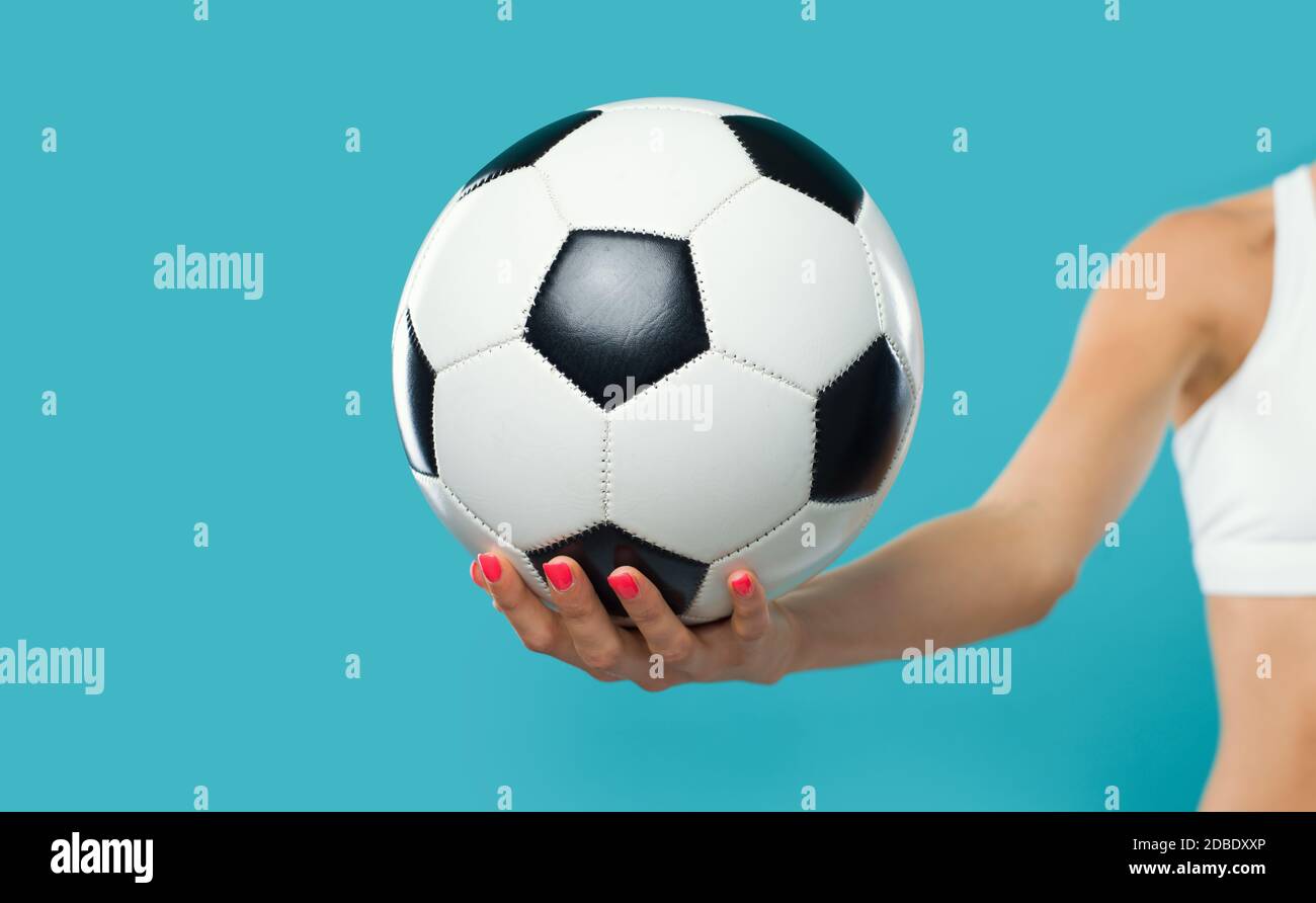 Sporty girl holding a soccer ball, women and sports concept Stock Photo
