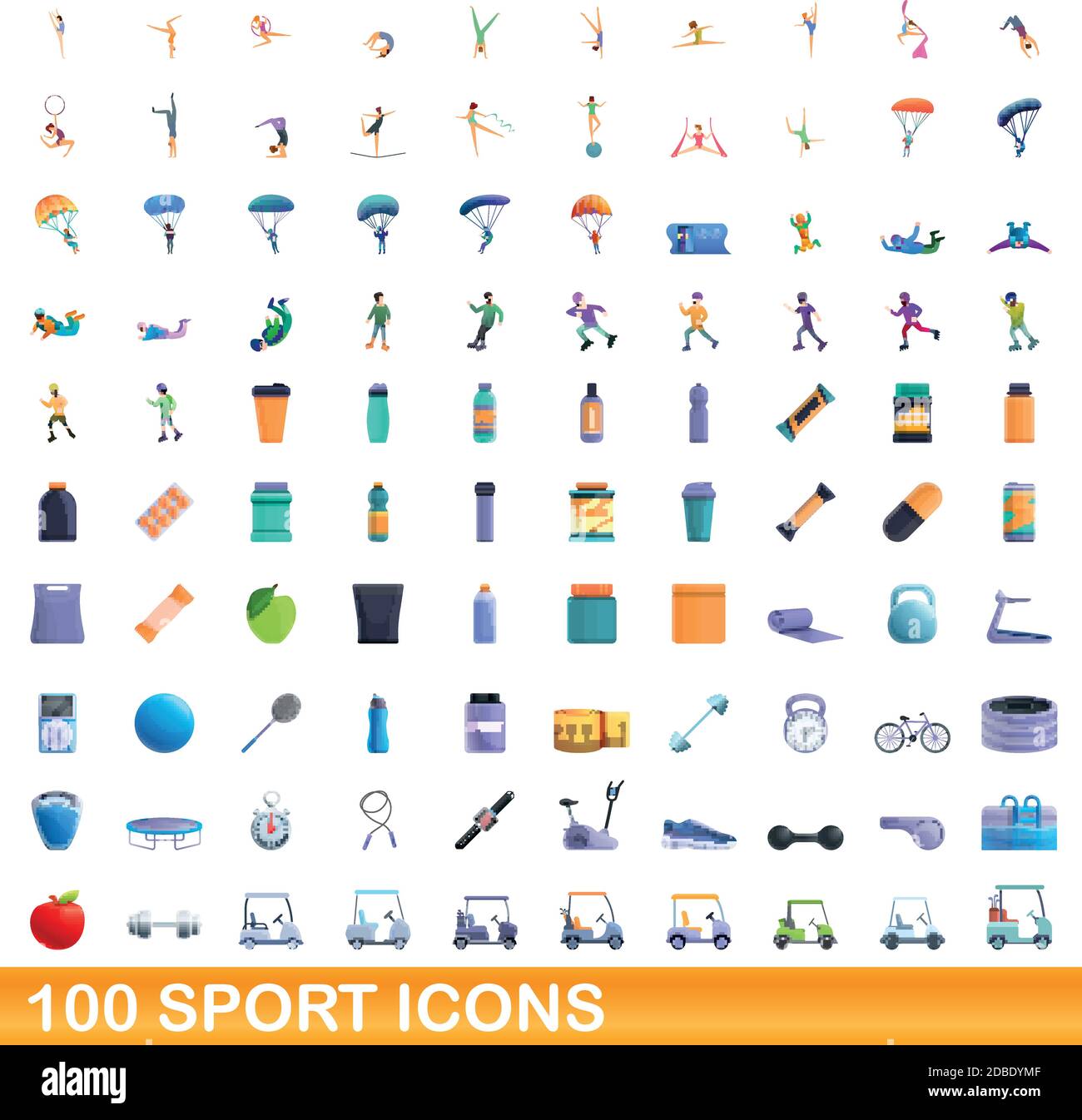 100 sport icons set. Cartoon illustration of 100 sport icons vector set isolated on white background Stock Vector