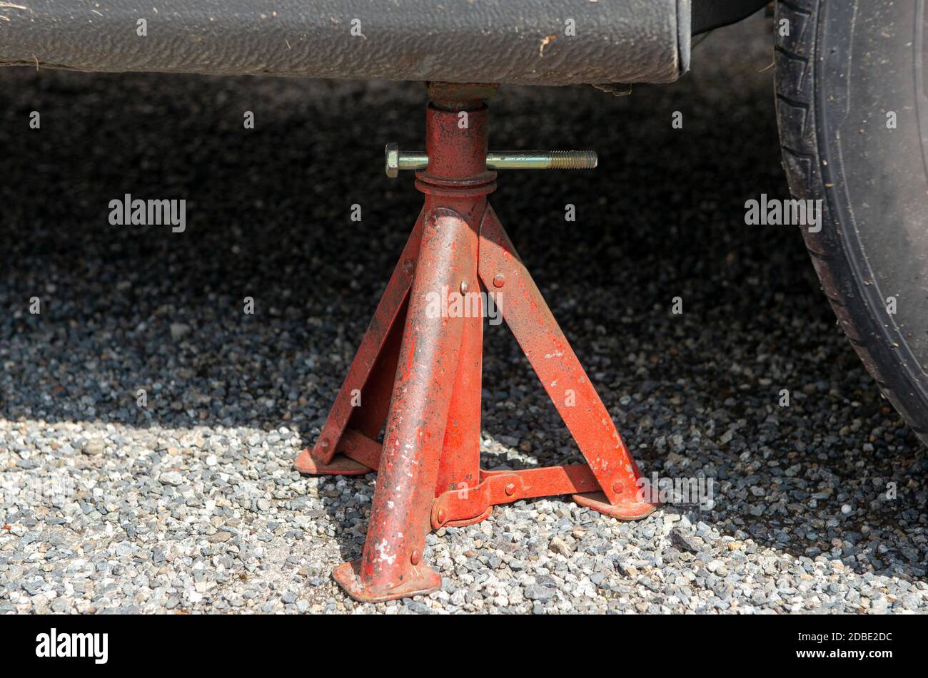a jack stand for changing car wheels. Stock Photo
