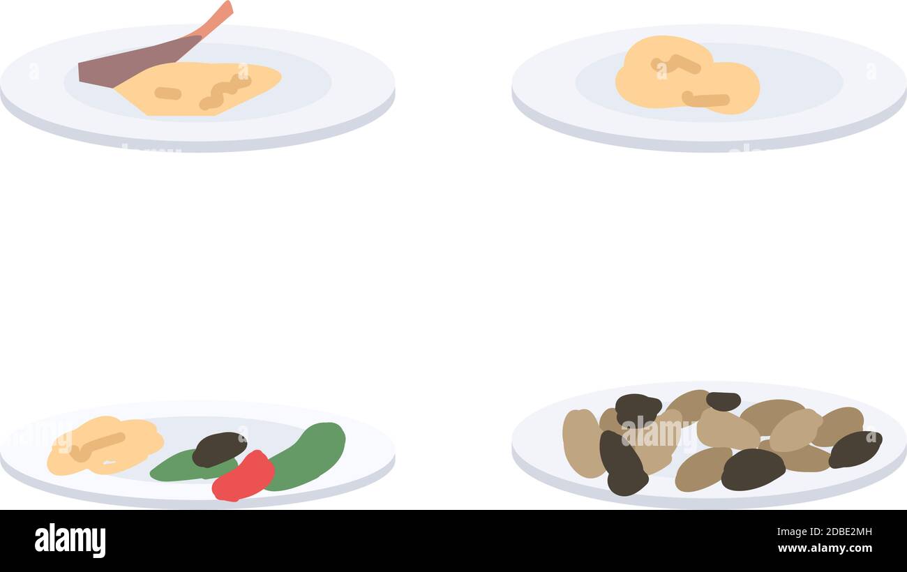 Plates with food flat color vector object set Stock Vector