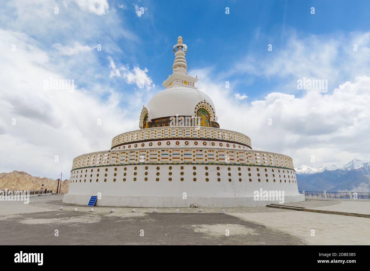 Shanti Stupa monument, a Buddhist temple and shrine on a hilltop over Leh, in Ladakh Union Territory, India Stock Photo