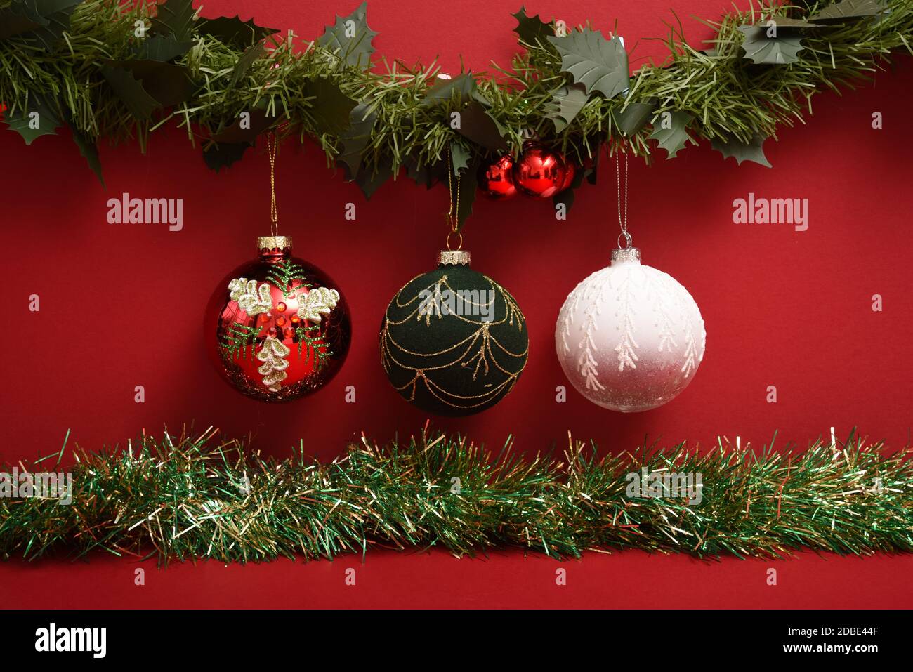 Christmas baubles and tinsel Stock Photo