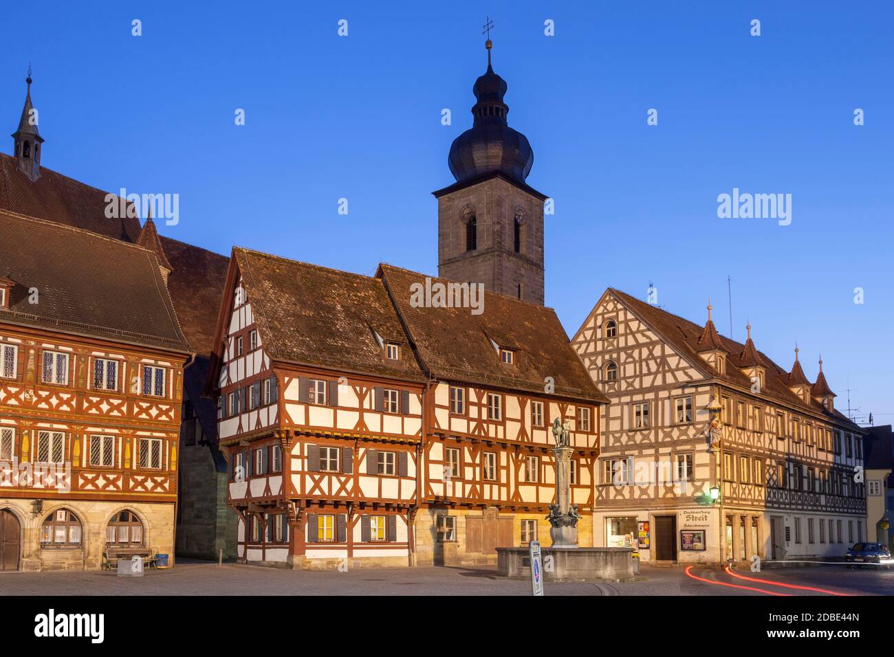 geography / travel, Germany, Bavaria, Forchheim, houses on the marketplace with church St. Martin, For, Additional-Rights-Clearance-Info-Not-Available Stock Photo