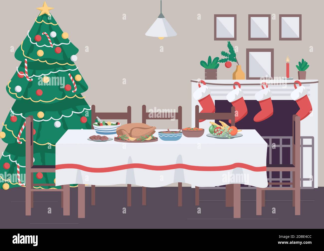 Christmas dinner table flat color vector illustration Stock Vector Image &  Art - Alamy